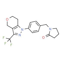 ChemSpider 2D Image | 1-{4-[3-(Trifluoromethyl)-6,7-dihydropyrano[4,3-c]pyrazol-1(4H)-yl]benzyl}-2-pyrrolidinone | C18H18F3N3O2
