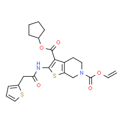 ChemSpider 2D Image | 3-Cyclopentyl 6-vinyl 2-[(2-thienylacetyl)amino]-4,7-dihydrothieno[2,3-c]pyridine-3,6(5H)-dicarboxylate | C22H24N2O5S2