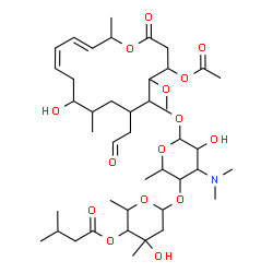 ChemSpider 2D Image | 6-{[6-{[(12Z,14E)-4-Acetoxy-10-hydroxy-5-methoxy-9,16-dimethyl-2-oxo-7-(2-oxoethyl)oxacyclohexadeca-12,14-dien-6-yl]oxy}-4-(dimethylamino)-5-hydroxy-2-methyltetrahydro-2H-pyran-3-yl]oxy}-4-hydroxy-2,4
-dimethyltetrahydro-2H-pyran-3-yl 3-methylbutanoate | C42H69NO15