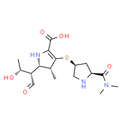 ChemSpider 2D Image | (4R,5S)-3-{[(3S,5S)-5-(Dimethylcarbamoyl)-3-pyrrolidinyl]sulfanyl}-5-[(2S,3R)-3-hydroxy-1-oxo-2-butanyl]-4-methyl-4,5-dihydro-1H-pyrrole-2-carboxylic acid | C17H27N3O5S
