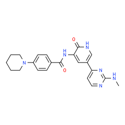 ChemSpider 2D Image | N-{5-[2-(Methylamino)-4-pyrimidinyl]-2-oxo-1,2-dihydro-3-pyridinyl}-4-(1-piperidinyl)benzamide | C22H24N6O2