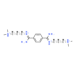 ChemSpider 2D Image | (Z,Z)-{1,4-Phenylenebis[(Z)-aminomethylylidene]}bis{[3-(dimethylammonio)propyl]ammonium} | C18H36N6