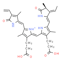 ChemSpider 2D Image | 3-[2-[(Z)-[3-(2-carboxyethyl)-4-methyl-5-[(Z)-(3-methyl-5-oxo-4-vinyl-pyrrol-2-ylidene)methyl]pyrrol-1-ium-2-ylidene]methyl]-5-[(Z)-[(3E,4S)-3-ethylidene-4-methyl-5-oxo-pyrrolidin-2-ylidene]methyl]-4-methyl-1H-pyrrol-3-yl]propanoic acid | C33H37N4O6