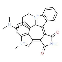 ChemSpider 2D Image | (8R,10E)-8-[(Dimethylamino)methyl]-10-[(4Z)-4-(1-methyl-3H-indolium-3-ylidene)-2,5-dioxo-3-pyrrolidinylidene]-7,8,9,10-tetrahydro-6H-pyrido[1,2-a]indolium | C28H28N4O2