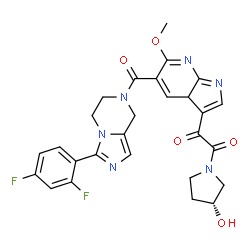 ChemSpider 2D Image | 1-(5-{[3-(2,4-Difluorophenyl)-5,6-dihydroimidazo[1,5-a]pyrazin-7(8H)-yl]carbonyl}-6-methoxy-3aH-pyrrolo[2,3-b]pyridin-3-yl)-2-[(3R)-3-hydroxy-1-pyrrolidinyl]-1,2-ethanedione | C27H24F2N6O5