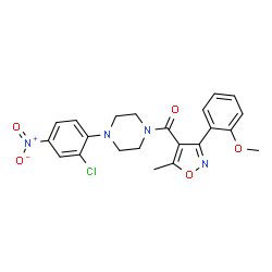 ChemSpider 2D Image | [4-(2-Chloro-4-nitrophenyl)-1-piperazinyl][3-(2-methoxyphenyl)-5-methyl-1,2-oxazol-4-yl]methanone | C22H21ClN4O5