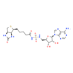 ChemSpider 2D Image | 5'-Deoxy-5'-[({5-[(3aS,4S,6aR)-2-oxohexahydro-1H-thieno[3,4-d]imidazol-4-yl]pentanoyl}sulfamoyl)amino]adenosine | C20H29N9O7S2