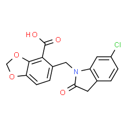 ChemSpider 2D Image | 5-[(6-Chloro-2-oxo-2,3-dihydro-1H-indol-1-yl)methyl]-1,3-benzodioxole-4-carboxylic acid | C17H12ClNO5