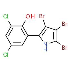 ChemSpider 2D Image | 2,4-Dichloro-6-(3,4,5-tribromo-1H-pyrrol-2-yl)phenol | C10H4Br3Cl2NO
