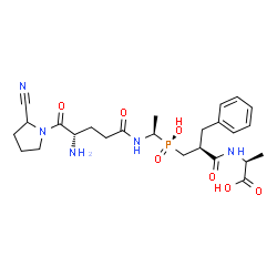 ChemSpider 2D Image | (2S)-2-({(2S)-3-[(R)-[(1R)-1-{[(4S)-4-Amino-5-(2-cyano-1-pyrrolidinyl)-5-oxopentanoyl]amino}ethyl](hydroxy)phosphoryl]-2-benzylpropanoyl}amino)propanoic acid | C25H36N5O7P