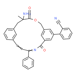 ChemSpider 2D Image | 2-[5-Amino-5-methyl-4,16-dioxo-14-phenyl-3-oxa-15-azatricyclo[15.3.1.1~7,11~]docosa-1(21),7(22),8,10,12,14,17,19-octaen-19-yl]benzonitrile | C34H27N3O3
