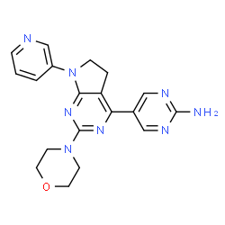 ChemSpider 2D Image | 5-[2-(4-Morpholinyl)-7-(3-pyridinyl)-6,7-dihydro-5H-pyrrolo[2,3-d]pyrimidin-4-yl]-2-pyrimidinamine | C19H20N8O