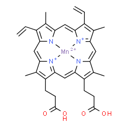 ChemSpider 2D Image | [3,3'-(3,7,12,17-Tetramethyl-8,13-divinyl-2,18-porphyrindiyl-kappa~4~N~21~,N~22~,N~23~,N~24~)dipropanoato(2-)]manganese(4+) | C34H32MnN4O4