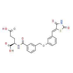 ChemSpider 2D Image | N-[3-({3-[(Z)-(2,4-Dioxo-1,3-thiazolidin-5-ylidene)methyl]phenoxy}methyl)benzoyl]-D-glutamic acid | C23H20N2O8S