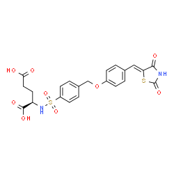 ChemSpider 2D Image | N-{[4-({4-[(Z)-(2,4-Dioxo-1,3-thiazolidin-5-ylidene)methyl]phenoxy}methyl)phenyl]sulfonyl}-D-glutamic acid | C22H20N2O9S2