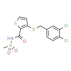 ChemSpider 2D Image | 3-[(3,4-Dichlorobenzyl)sulfanyl]-N-(methylsulfonyl)-2-thiophenecarboxamide | C13H11Cl2NO3S3