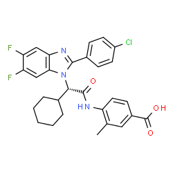 ChemSpider 2D Image | 4-({(2S)-2-[2-(4-Chlorophenyl)-5,6-difluoro-1H-benzimidazol-1-yl]-2-cyclohexylacetyl}amino)-3-methylbenzoic acid | C29H26ClF2N3O3