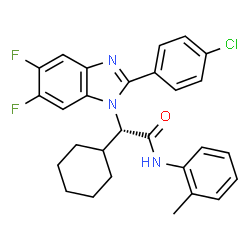 ChemSpider 2D Image | (2S)-2-[2-(4-Chlorophenyl)-5,6-difluoro-1H-benzimidazol-1-yl]-2-cyclohexyl-N-(2-methylphenyl)acetamide | C28H26ClF2N3O