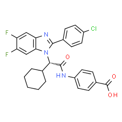 ChemSpider 2D Image | 4-({(2S)-2-[2-(4-Chlorophenyl)-5,6-difluoro-1H-benzimidazol-1-yl]-2-cyclohexylacetyl}amino)benzoic acid | C28H24ClF2N3O3