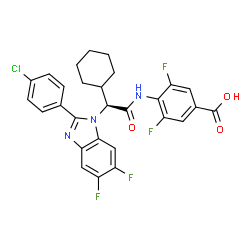 ChemSpider 2D Image | 4-({(2S)-2-[2-(4-Chlorophenyl)-5,6-difluoro-1H-benzimidazol-1-yl]-2-cyclohexylacetyl}amino)-3,5-difluorobenzoic acid | C28H22ClF4N3O3