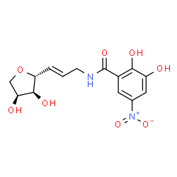 ChemSpider 2D Image | N-[(E)-3-[(2R,3S,4S)-3,4-dihydroxyoxolan-2-yl]prop-2-enyl]-2,3-dihydroxy-5-nitro-benzamide | C14H16N2O8