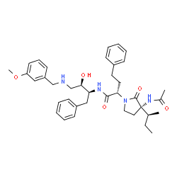 ChemSpider 2D Image | (2S)-2-{(3S)-3-Acetamido-3-[(2S)-2-butanyl]-2-oxo-1-pyrrolidinyl}-N-{(2S,3R)-3-hydroxy-4-[(3-methoxybenzyl)amino]-1-phenyl-2-butanyl}-4-phenylbutanamide | C38H50N4O5