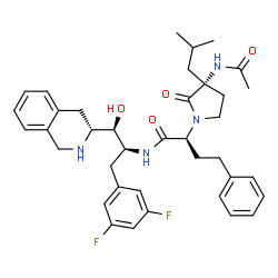 ChemSpider 2D Image | (2S)-2-[(3R)-3-Acetamido-3-isobutyl-2-oxo-1-pyrrolidinyl]-N-{(1R,2S)-3-(3,5-difluorophenyl)-1-hydroxy-1-[(3R)-1,2,3,4-tetrahydro-3-isoquinolinyl]-2-propanyl}-4-phenylbutanamide | C38H46F2N4O4