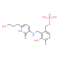 ChemSpider 2D Image | [5-Hydroxy-4-({[6-(3-hydroxypropyl)-2-oxo-1,2-dihydro-3-pyridinyl]amino}methyl)-6-methyl-3-pyridinyl]methyl dihydrogen phosphate | C16H22N3O7P