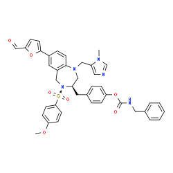 ChemSpider 2D Image | 4-({(3R)-7-(5-Formyl-2-furyl)-4-[(4-methoxyphenyl)sulfonyl]-1-[(1-methyl-1H-imidazol-5-yl)methyl]-2,3,4,5-tetrahydro-1H-1,4-benzodiazepin-3-yl}methyl)phenyl benzylcarbamate | C41H39N5O7S