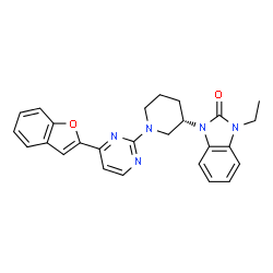 ChemSpider 2D Image | 1-{(3S)-1-[4-(1-Benzofuran-2-yl)-2-pyrimidinyl]-3-piperidinyl}-3-ethyl-1,3-dihydro-2H-benzimidazol-2-one | C26H25N5O2