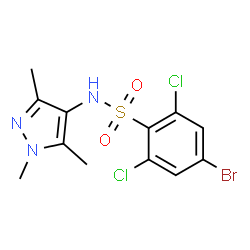 ChemSpider 2D Image | 4-Bromo-2,6-dichloro-N-(1,3,5-trimethyl-1H-pyrazol-4-yl)benzenesulfonamide | C12H12BrCl2N3O2S