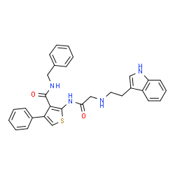 ChemSpider 2D Image | N-Benzyl-2-({N-[2-(1H-indol-3-yl)ethyl]glycyl}amino)-4-phenyl-3-thiophenecarboxamide | C30H28N4O2S