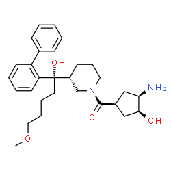ChemSpider 2D Image | [(1S,3R,4S)-3-Amino-4-hydroxycyclopentyl]{(3R)-3-[(1S)-1-(2-biphenylyl)-1-hydroxy-5-methoxypentyl]-1-piperidinyl}methanone | C29H40N2O4