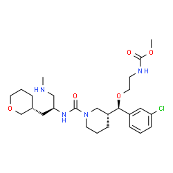 ChemSpider 2D Image | Methyl (2-{(R)-(3-chlorophenyl)[(3R)-1-({(2S)-1-(methylamino)-3-[(3R)-tetrahydro-2H-pyran-3-yl]-2-propanyl}carbamoyl)-3-piperidinyl]methoxy}ethyl)carbamate | C26H41ClN4O5