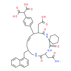 ChemSpider 2D Image | {4-[(11Z)-18-(2-Amino-2-oxoethyl)-9-(carboxymethyl)-14-(1-naphthylmethyl)-8,17,20-trioxo-7,16,19-triazaspiro[5.14]icos-11-en-10-yl]phenyl}malonic acid | C41H46N4O10