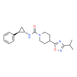 ChemSpider 2D Image | 4-(3-Isopropyl-1,2,4-oxadiazol-5-yl)-N-[(1S,2R)-2-phenylcyclopropyl]-1-piperidinecarboxamide | C20H26N4O2
