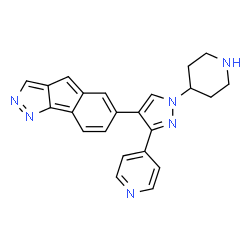 ChemSpider 2D Image | 6-[1-(4-Piperidinyl)-3-(4-pyridinyl)-1H-pyrazol-4-yl]indeno[1,2-c]pyrazole | C23H20N6