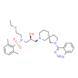 ChemSpider 2D Image | N-(2-Ethoxyethyl)-N-{(2S)-2-hydroxy-3-[(5R)-2-(4-quinazolinyl)-2,7-diazaspiro[4.5]dec-7-yl]propyl}-2,6-dimethylbenzenesulfonamide | C31H43N5O4S