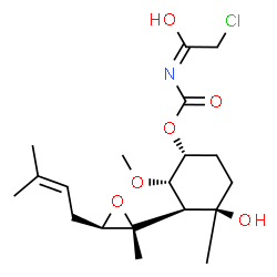 ChemSpider 2D Image | 4-Hydroxy-2-methoxy-4-methyl-3-[2-methyl-3-(3-methyl-2-buten-1-yl)-2-oxiranyl]cyclohexyl (chloroacetyl)carbamate | C19H30ClNO6