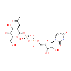 ChemSpider 2D Image | (2R,3R,4R,5R,6R)-4,5-Dihydroxy-6-(hydroxymethyl)-3-(2-oxopropyl)tetrahydro-2H-pyran-2-yl [(2R,3S,4R,5R)-5-(2,4-dioxo-3,4-dihydro-1(2H)-pyrimidinyl)-3,4-dihydroxytetrahydro-2-furanyl]methyl dihydrogen 
diphosphate | C18H28N2O17P2