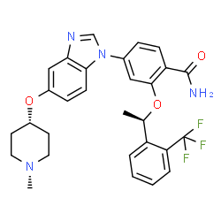 ChemSpider 2D Image | 4-{5-[(1-Methyl-4-piperidinyl)oxy]-1H-benzimidazol-1-yl}-2-{(1R)-1-[2-(trifluoromethyl)phenyl]ethoxy}benzamide | C29H29F3N4O3