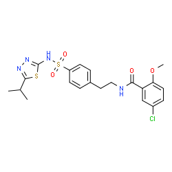 ChemSpider 2D Image | 5-Chloro-N-(2-{4-[(5-isopropyl-1,3,4-thiadiazol-2-yl)sulfamoyl]phenyl}ethyl)-2-methoxybenzamide | C21H23ClN4O4S2