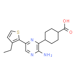 ChemSpider 2D Image | 4-[3-Amino-6-(3-Ethylthiophen-2-Yl)pyrazin-2-Yl]cyclohexane-1-Carboxylic Acid | C17H21N3O2S