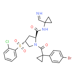 ChemSpider 2D Image | (4R)-1-{[1-(4-Bromophenyl)cyclopropyl]carbonyl}-4-[(2-chlorophenyl)sulfonyl]-N-[1-(iminomethyl)cyclopropyl]-L-prolinamide | C25H25BrClN3O4S