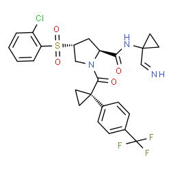 ChemSpider 2D Image | (4R)-4-[(2-Chlorophenyl)sulfonyl]-N-[1-(iminomethyl)cyclopropyl]-1-({1-[4-(trifluoromethyl)phenyl]cyclopropyl}carbonyl)-L-prolinamide | C26H25ClF3N3O4S