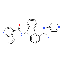 ChemSpider 2D Image | N-[(9R)-4-(1H-Imidazo[4,5-c]pyridin-2-yl)-9H-fluoren-9-yl]-1H-pyrrolo[2,3-b]pyridine-4-carboxamide | C27H18N6O