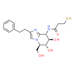 ChemSpider 2D Image | N-[(5R,6R,7R,8S)-6,7-Dihydroxy-5-(hydroxymethyl)-2-(2-phenylethyl)-5,6,7,8-tetrahydroimidazo[1,2-a]pyridin-8-yl]-3-sulfanylpropanamide | C19H25N3O4S