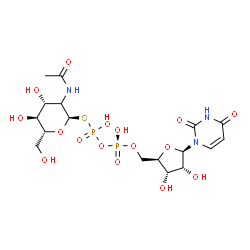 ChemSpider 2D Image | S-[(2R,4R,5S,6R)-3-Acetamido-4,5-dihydroxy-6-(hydroxymethyl)tetrahydro-2H-pyran-2-yl] O-{[(2R,3S,4R,5R)-5-(2,4-dioxo-3,4-dihydro-1(2H)-pyrimidinyl)-3,4-dihydroxytetrahydro-2-furanyl]methyl} dihydrogen
 thiodiphosphate | C17H27N3O16P2S