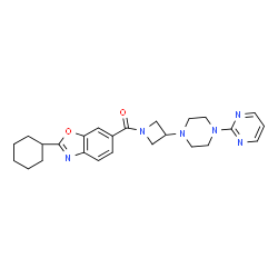 ChemSpider 2D Image | (2-Cyclohexyl-1,3-benzoxazol-6-yl){3-[4-(2-pyrimidinyl)-1-piperazinyl]-1-azetidinyl}methanone | C25H30N6O2
