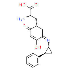 ChemSpider 2D Image | 2-Amino-3-[4-Hydroxy-6-Oxo-3-(2-Phenyl-Cyclopropylimino)-Cyclohexa-1,4-Dienyl]-Propionic Acid | C18H20N2O4